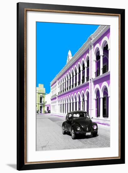 ¡Viva Mexico! Collection - Black VW Beetle and Mauve Architecture - Campeche-Philippe Hugonnard-Framed Photographic Print