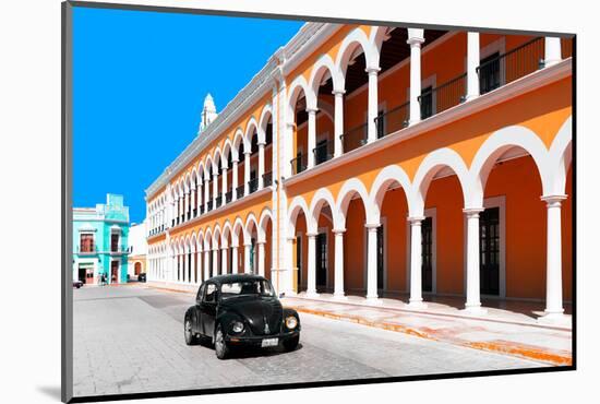 ¡Viva Mexico! Collection - Black VW Beetle and Orange Architecture in Campeche-Philippe Hugonnard-Mounted Photographic Print