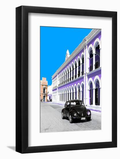 ¡Viva Mexico! Collection - Black VW Beetle and Purple Architecture - Campeche-Philippe Hugonnard-Framed Photographic Print