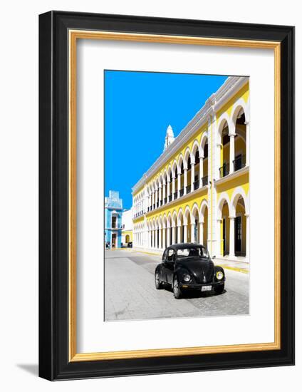 ¡Viva Mexico! Collection - Black VW Beetle and Yellow Architecture - Campeche-Philippe Hugonnard-Framed Photographic Print