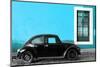 ¡Viva Mexico! Collection - Black VW Beetle Car with Blue Street Wall-Philippe Hugonnard-Mounted Photographic Print