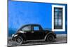 ¡Viva Mexico! Collection - Black VW Beetle Car with Dark Blue Street Wall-Philippe Hugonnard-Mounted Photographic Print