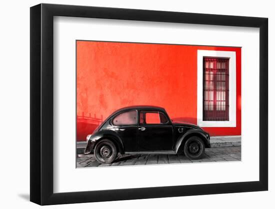 ¡Viva Mexico! Collection - Black VW Beetle Car with Red Street Wall-Philippe Hugonnard-Framed Photographic Print
