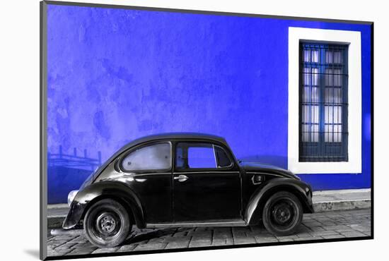 ¡Viva Mexico! Collection - Black VW Beetle Car with Royal Blue Street Wall-Philippe Hugonnard-Mounted Photographic Print