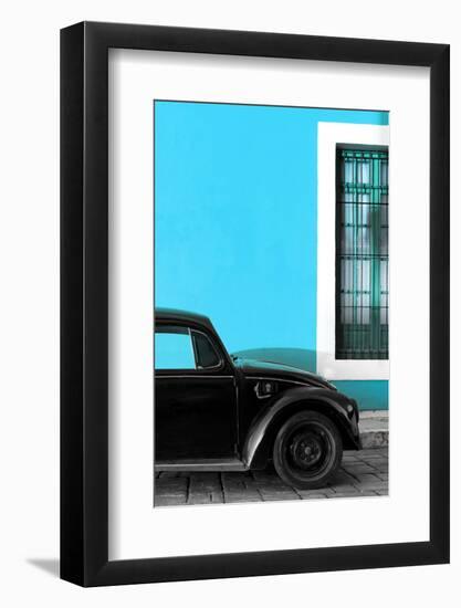 ¡Viva Mexico! Collection - Black VW Beetle with Blue Street Wall-Philippe Hugonnard-Framed Photographic Print