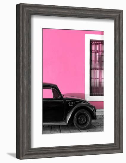 ¡Viva Mexico! Collection - Black VW Beetle with Hot Pink Street Wall-Philippe Hugonnard-Framed Photographic Print