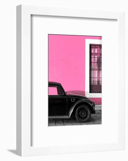 ¡Viva Mexico! Collection - Black VW Beetle with Hot Pink Street Wall-Philippe Hugonnard-Framed Photographic Print