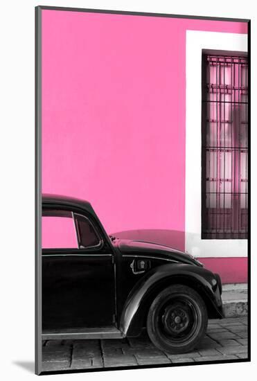 ¡Viva Mexico! Collection - Black VW Beetle with Hot Pink Street Wall-Philippe Hugonnard-Mounted Photographic Print