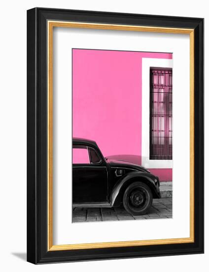 ¡Viva Mexico! Collection - Black VW Beetle with Hot Pink Street Wall-Philippe Hugonnard-Framed Photographic Print