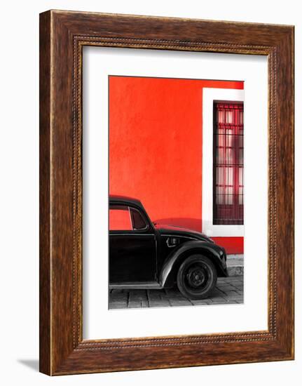 ¡Viva Mexico! Collection - Black VW Beetle with Red Street Wall-Philippe Hugonnard-Framed Photographic Print