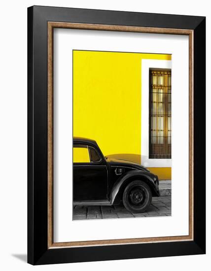 ¡Viva Mexico! Collection - Black VW Beetle with Yellow Street Wall-Philippe Hugonnard-Framed Photographic Print