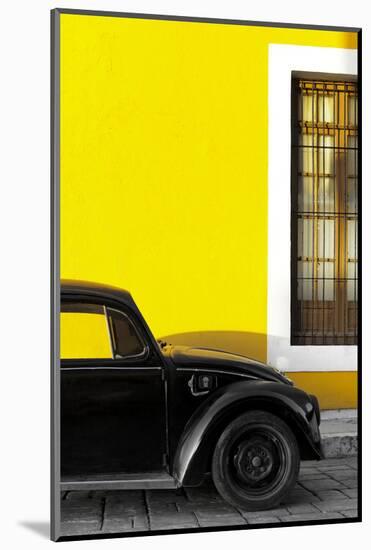 ¡Viva Mexico! Collection - Black VW Beetle with Yellow Street Wall-Philippe Hugonnard-Mounted Photographic Print