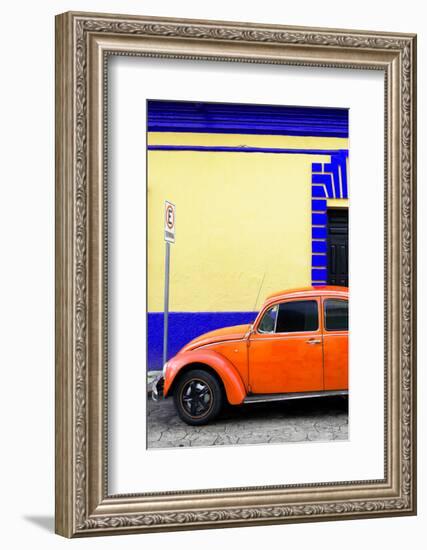 ¡Viva Mexico! Collection - Blue VW Beetle Car and Colorful Wall-Philippe Hugonnard-Framed Photographic Print