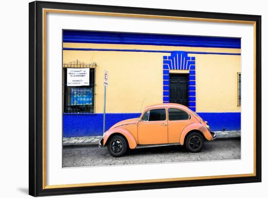 ¡Viva Mexico! Collection - Classic Coral VW Beetle Car and Colorful Wall-Philippe Hugonnard-Framed Photographic Print