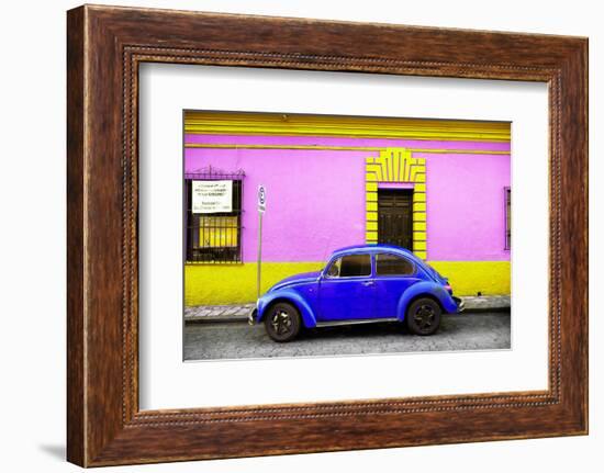 ¡Viva Mexico! Collection - Classic Royal Blue VW Beetle Car and Colorful Wall-Philippe Hugonnard-Framed Photographic Print