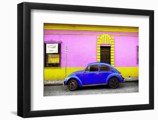 ¡Viva Mexico! Collection - Classic Royal Blue VW Beetle Car and Colorful Wall-Philippe Hugonnard-Framed Photographic Print