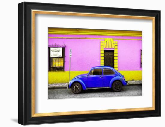 ¡Viva Mexico! Collection - Classic Royal Blue VW Beetle Car and Colorful Wall-Philippe Hugonnard-Framed Photographic Print