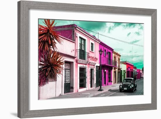 ¡Viva Mexico! Collection - Colorful Facades and Black VW Beetle Car III-Philippe Hugonnard-Framed Photographic Print