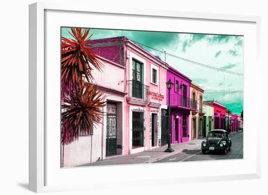 ¡Viva Mexico! Collection - Colorful Facades and Black VW Beetle Car III-Philippe Hugonnard-Framed Photographic Print