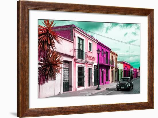 ¡Viva Mexico! Collection - Colorful Facades and Black VW Beetle Car III-Philippe Hugonnard-Framed Photographic Print