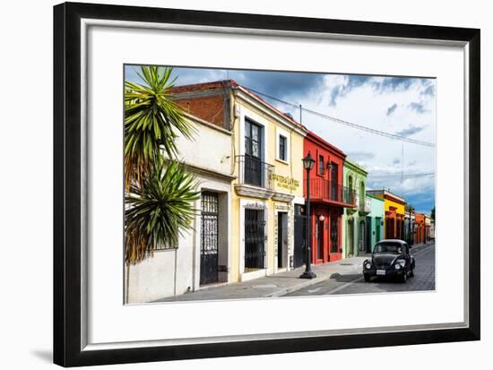 ¡Viva Mexico! Collection - Colorful Facades and Black VW Beetle Car-Philippe Hugonnard-Framed Photographic Print