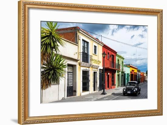 ¡Viva Mexico! Collection - Colorful Facades and Black VW Beetle Car-Philippe Hugonnard-Framed Photographic Print