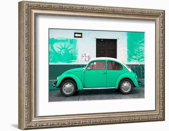 ¡Viva Mexico! Collection - Coral Green VW Beetle Car and American Graffiti-Philippe Hugonnard-Framed Photographic Print