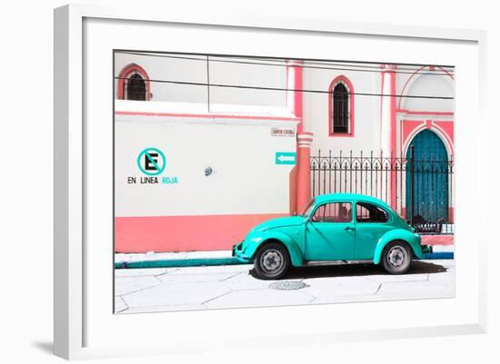 ¡Viva Mexico! Collection - "En Linea Roja" Turquoise VW Beetle Car-Philippe Hugonnard-Framed Photographic Print