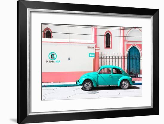 ¡Viva Mexico! Collection - "En Linea Roja" Turquoise VW Beetle Car-Philippe Hugonnard-Framed Photographic Print