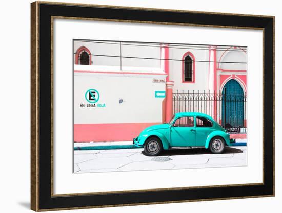 ¡Viva Mexico! Collection - "En Linea Roja" Turquoise VW Beetle Car-Philippe Hugonnard-Framed Photographic Print