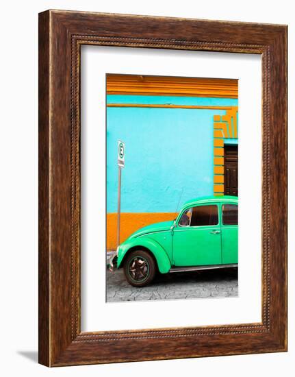 ¡Viva Mexico! Collection - Green VW Beetle Car and Colorful Wall-Philippe Hugonnard-Framed Photographic Print