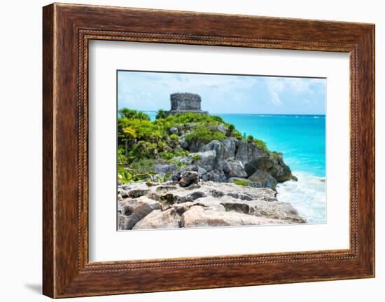 ¡Viva Mexico! Collection - Mayan Archaeological Site with Iguana II - Tulum-Philippe Hugonnard-Framed Photographic Print