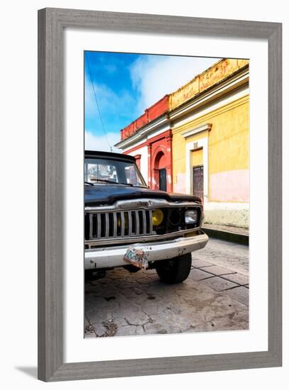 ¡Viva Mexico! Collection - Old Black Jeep and Colorful Street-Philippe Hugonnard-Framed Photographic Print