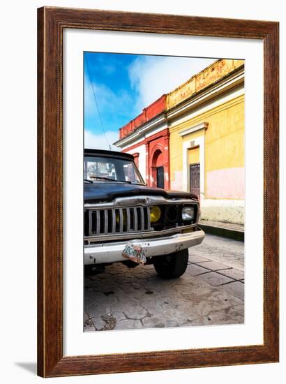 ¡Viva Mexico! Collection - Old Black Jeep and Colorful Street-Philippe Hugonnard-Framed Photographic Print