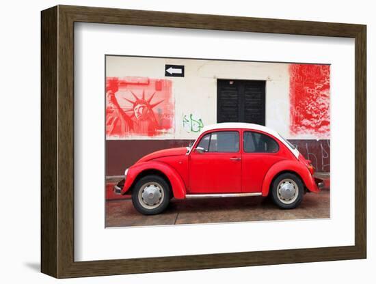 ¡Viva Mexico! Collection - Red VW Beetle Car and American Graffiti-Philippe Hugonnard-Framed Photographic Print