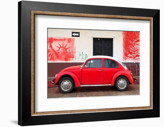 ¡Viva Mexico! Collection - Red VW Beetle Car and American Graffiti-Philippe Hugonnard-Framed Photographic Print