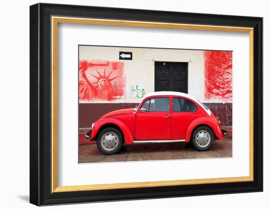 ¡Viva Mexico! Collection - Red VW Beetle Car and American Graffiti-Philippe Hugonnard-Framed Photographic Print