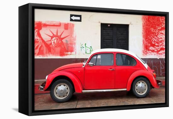 ¡Viva Mexico! Collection - Red VW Beetle Car and American Graffiti-Philippe Hugonnard-Framed Premier Image Canvas