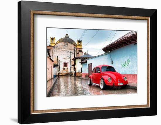 ¡Viva Mexico! Collection - Red VW Beetle Car on a street in San Cristobal-Philippe Hugonnard-Framed Photographic Print