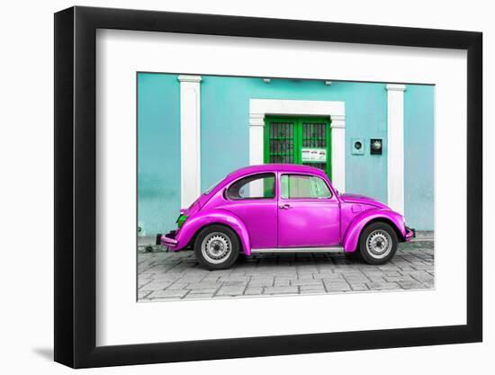 ¡Viva Mexico! Collection - The Deep Pink VW Beetle Car with Turquoise Street Wall-Philippe Hugonnard-Framed Photographic Print