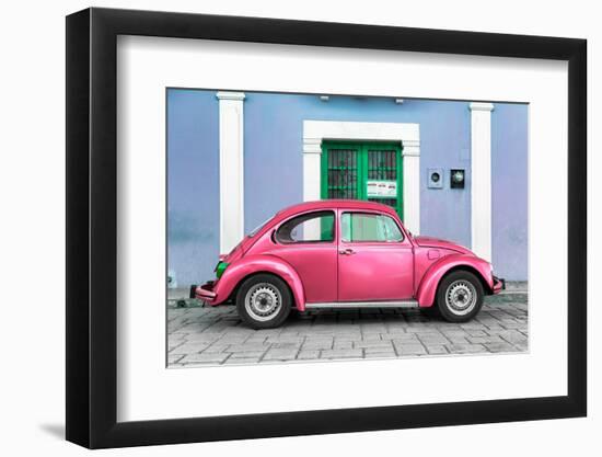 ¡Viva Mexico! Collection - The Hot Pink VW Beetle Car with Powder Blue Street Wall-Philippe Hugonnard-Framed Photographic Print