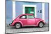 ¡Viva Mexico! Collection - The Hot Pink VW Beetle Car with Powder Blue Street Wall-Philippe Hugonnard-Mounted Photographic Print