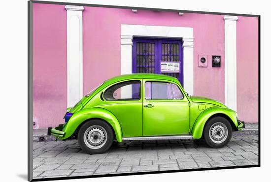 ¡Viva Mexico! Collection - The Kelly Green VW Beetle Car with Light Pink Street Wall-Philippe Hugonnard-Mounted Photographic Print