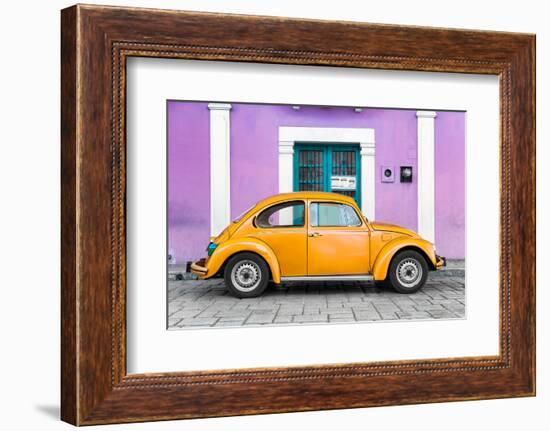 ¡Viva Mexico! Collection - The Orange VW Beetle Car with Mauve Street Wall-Philippe Hugonnard-Framed Photographic Print