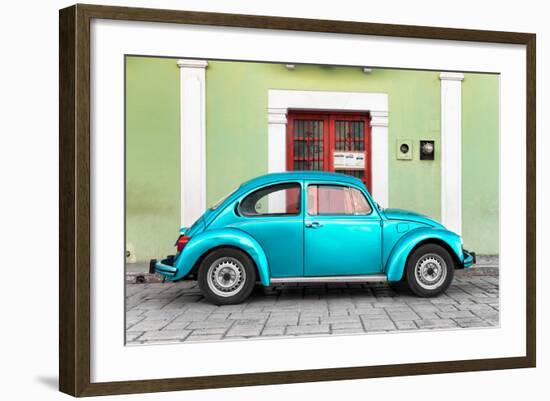 ?Viva Mexico! Collection - The Turquoise VW Beetle Car with Lime Green Street Wall-Philippe Hugonnard-Framed Photographic Print