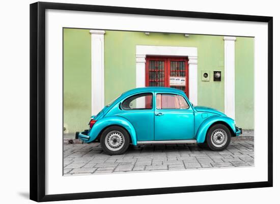 ?Viva Mexico! Collection - The Turquoise VW Beetle Car with Lime Green Street Wall-Philippe Hugonnard-Framed Photographic Print