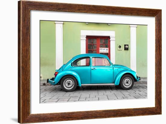 ?Viva Mexico! Collection - The Turquoise VW Beetle Car with Lime Green Street Wall-Philippe Hugonnard-Framed Photographic Print