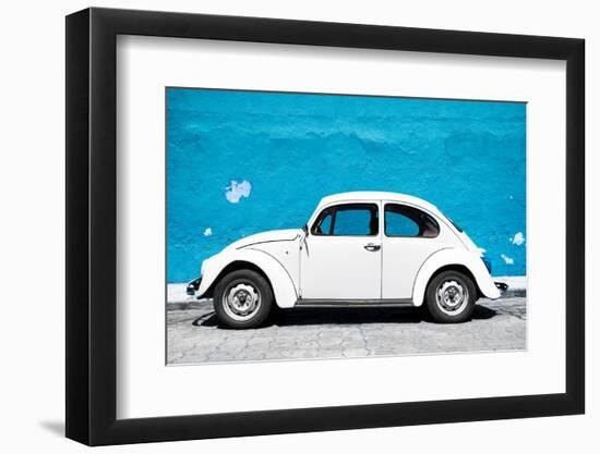 ¡Viva Mexico! Collection - White VW Beetle Car and Blue Street Wall-Philippe Hugonnard-Framed Photographic Print