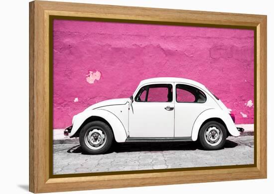 ¡Viva Mexico! Collection - White VW Beetle Car and Pink Street Wall-Philippe Hugonnard-Framed Premier Image Canvas