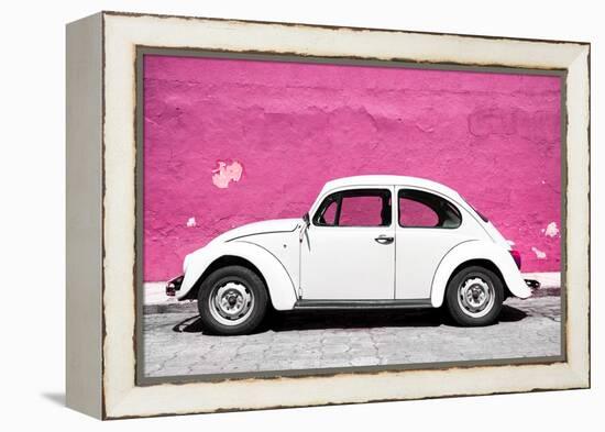 ¡Viva Mexico! Collection - White VW Beetle Car and Pink Street Wall-Philippe Hugonnard-Framed Premier Image Canvas